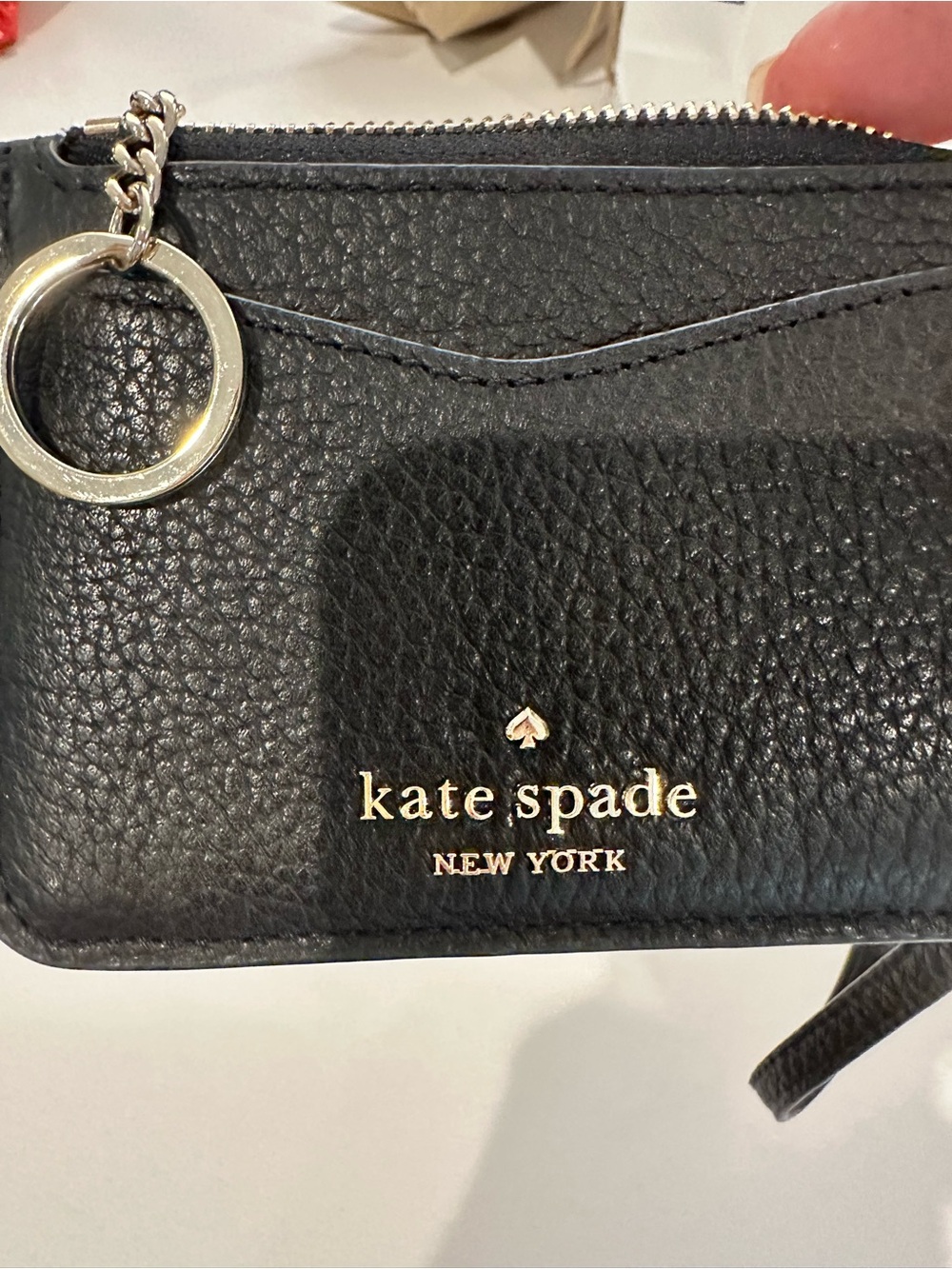 kate spade Black Pebbled Leather Card Holder with Key Ring
